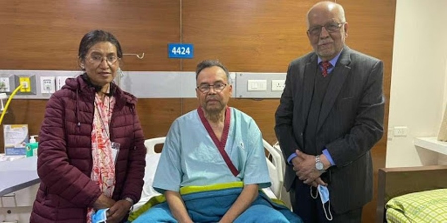 Former Prime Minister Jhala Nath Khanal returning home after a kidney transplant