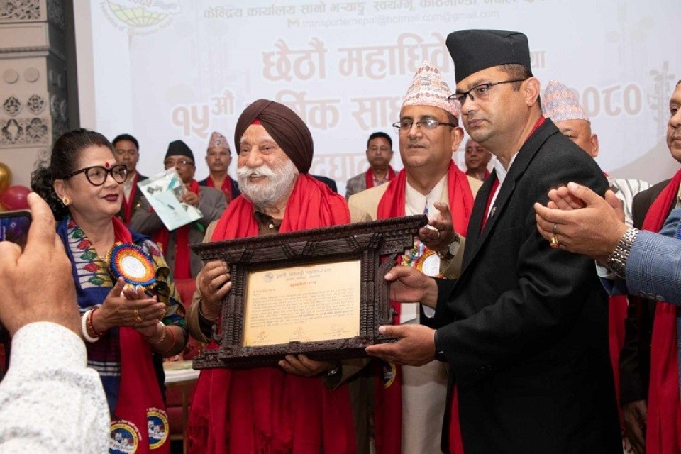 Sardar Pritam Singh who brought a truck to Kathmandu for the first time was honored